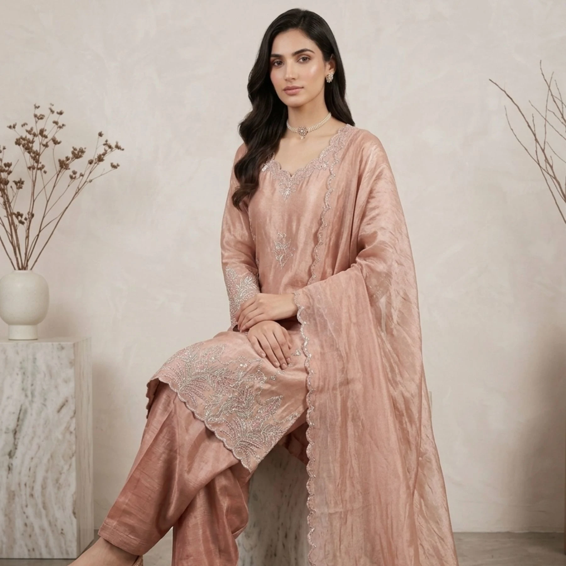 Crush fabric unstitched suit for women