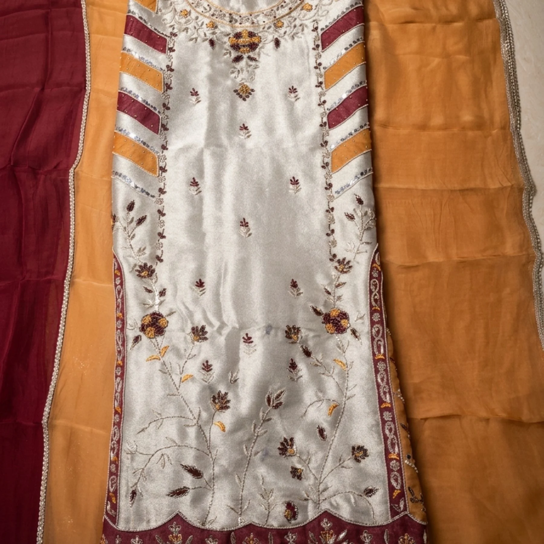 Silver shimmer silk unstitched suit for women