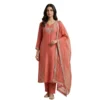 Pink organza unstitched suit with sippi cut daana and dabka work by Kharatis