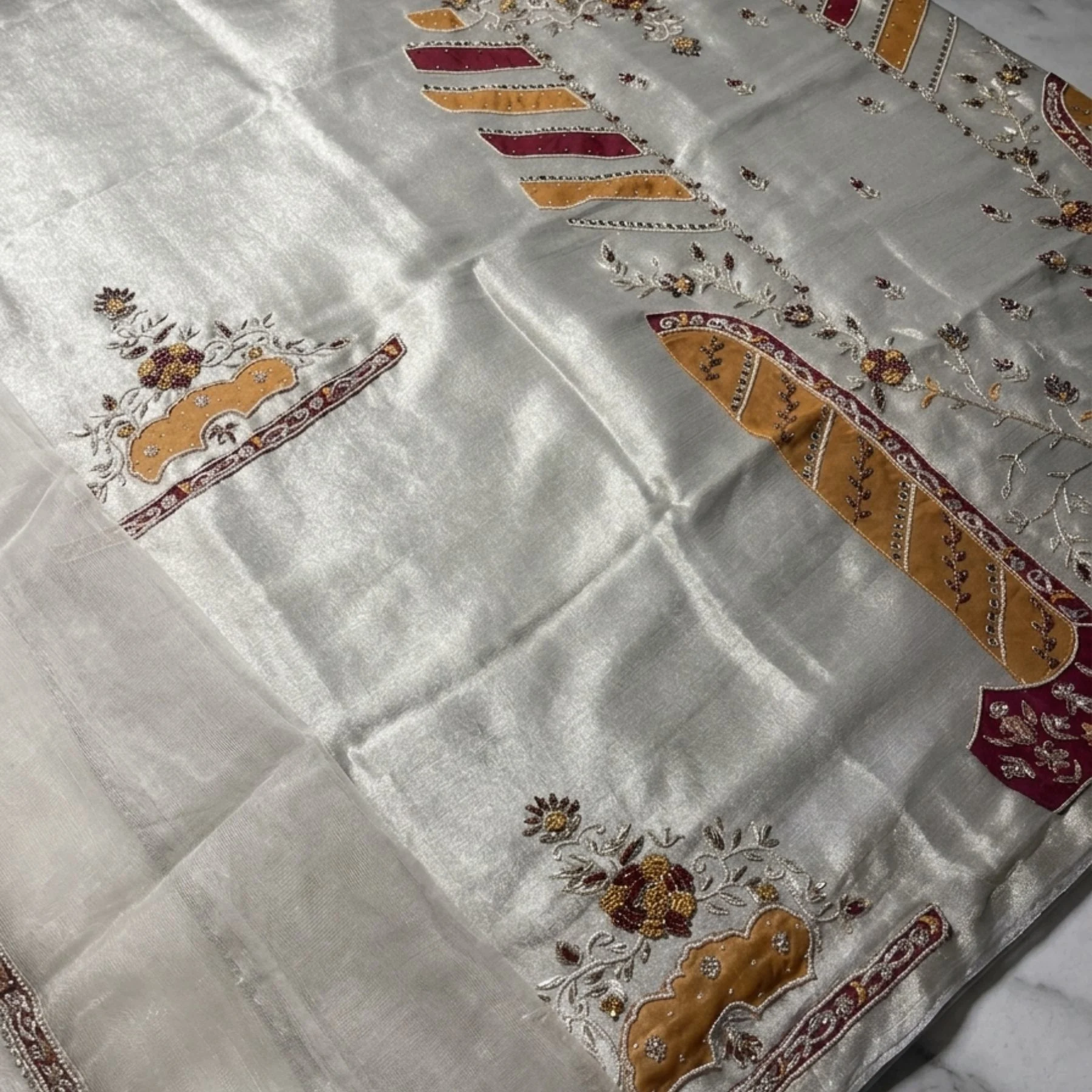 Silver shimmer silk unstitched suit for women
