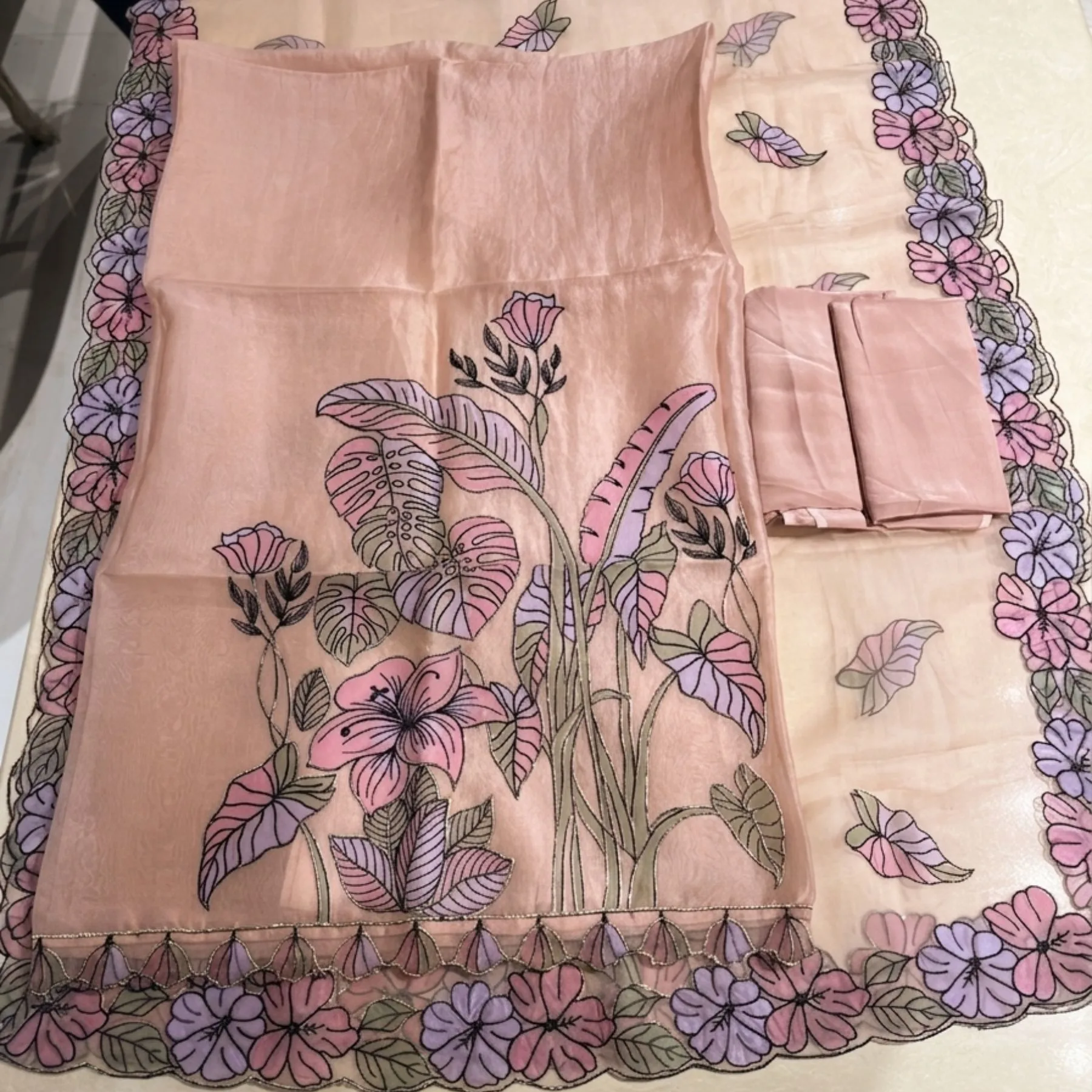 Organza embroidered unstitched suit for women