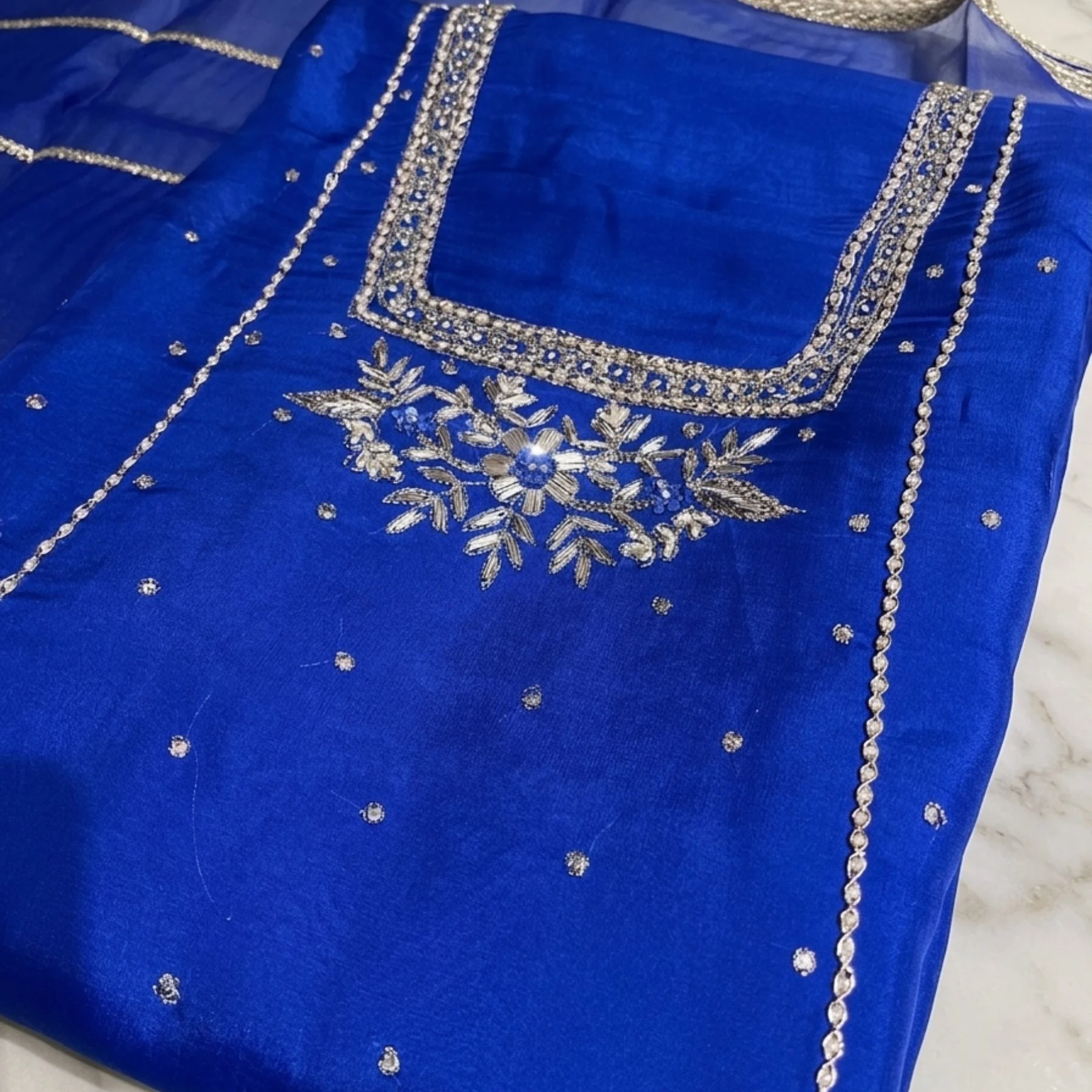 Royal blue crepe unstitched suit for women