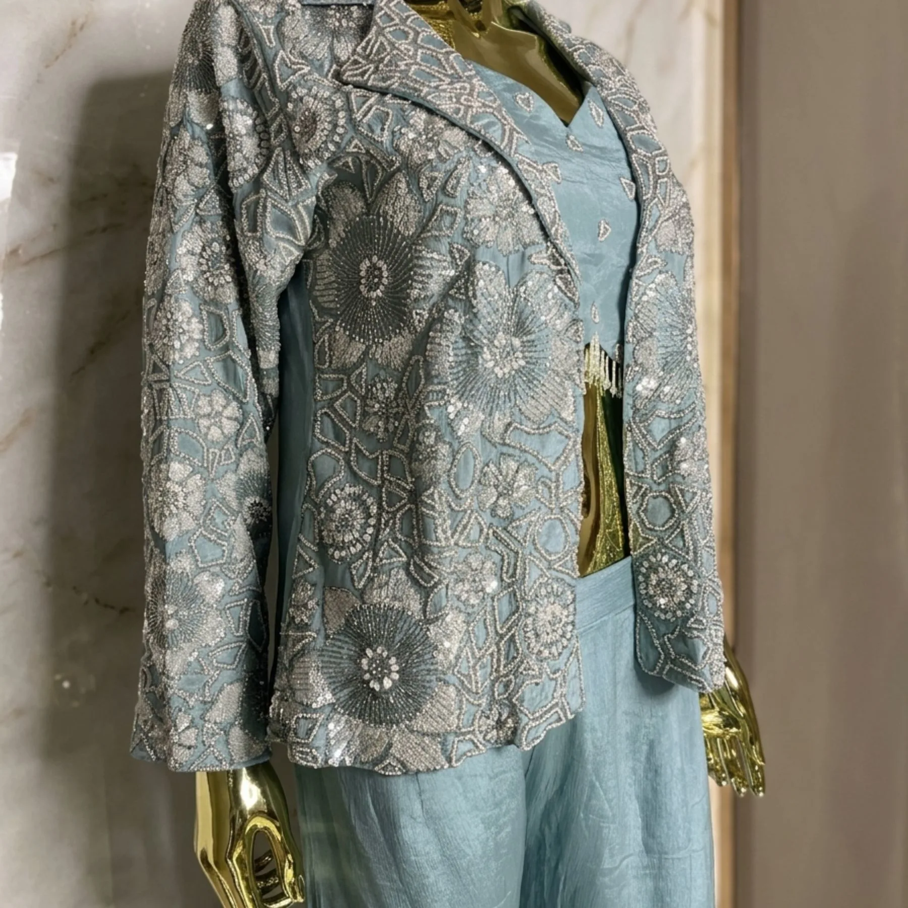 Women’s organza pearl work co-ord set with dupatta
