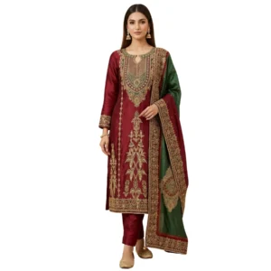 Tabby silk Pakistani print unstitched suit for women