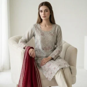 Silver shimmer unstitched suit for women
