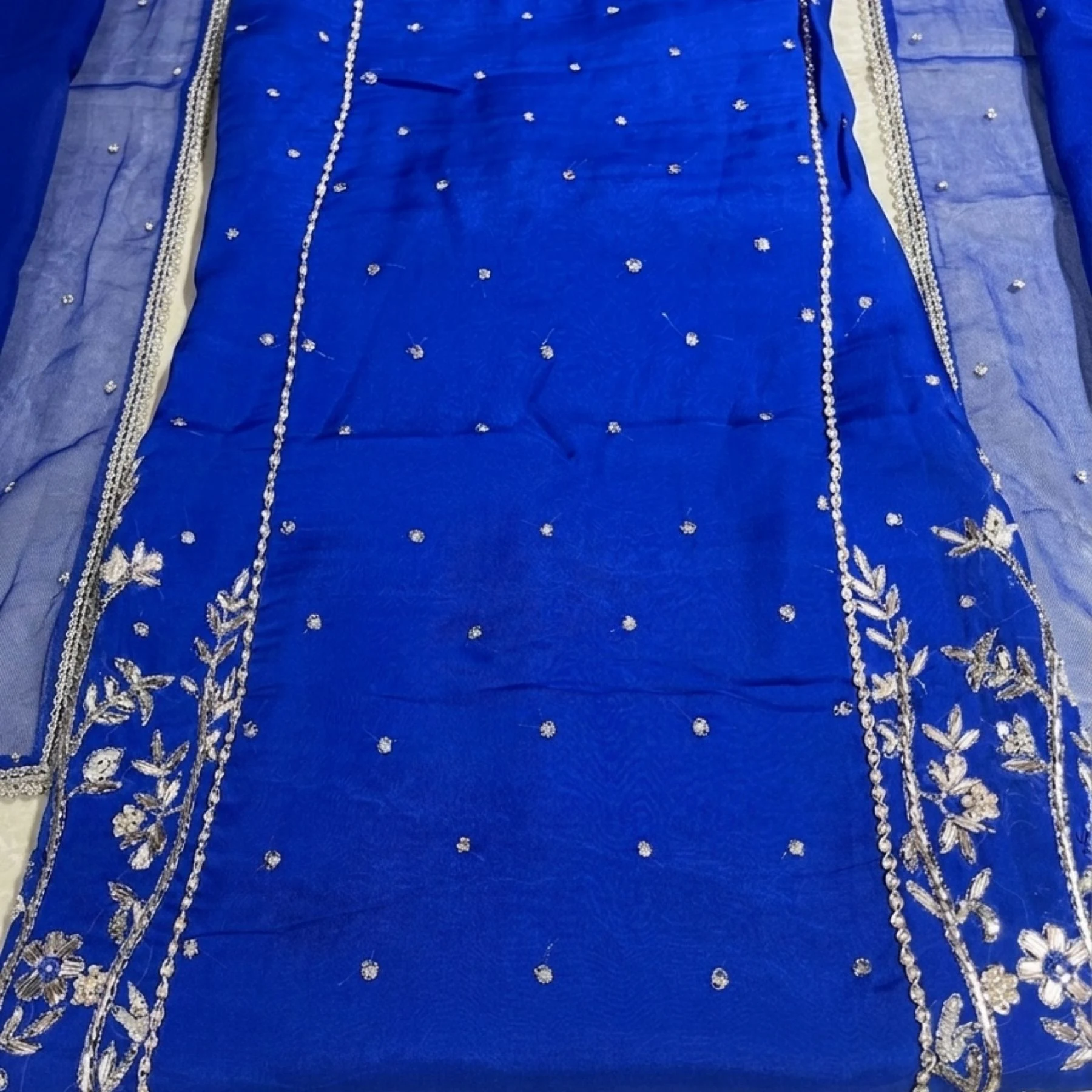 Royal blue crepe unstitched suit for women