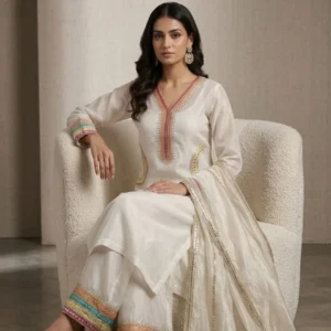 Off white organza unstitched suit for women
