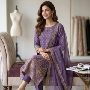 Pure organza unstitched suit for women