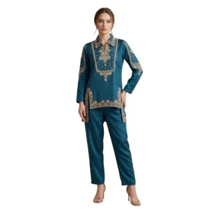 Kharatis Masline Silk Suit with Dabka and Thread Work Lace Design