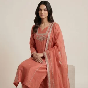 Pink organza unstitched suit with sippi cut daana and dabka work by Kharatis