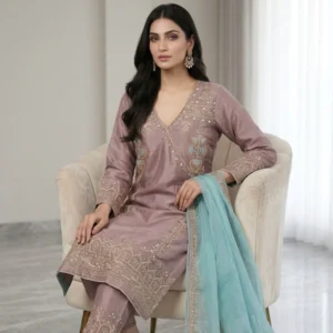 Tabi silk Angrakha style unstitched suit for women