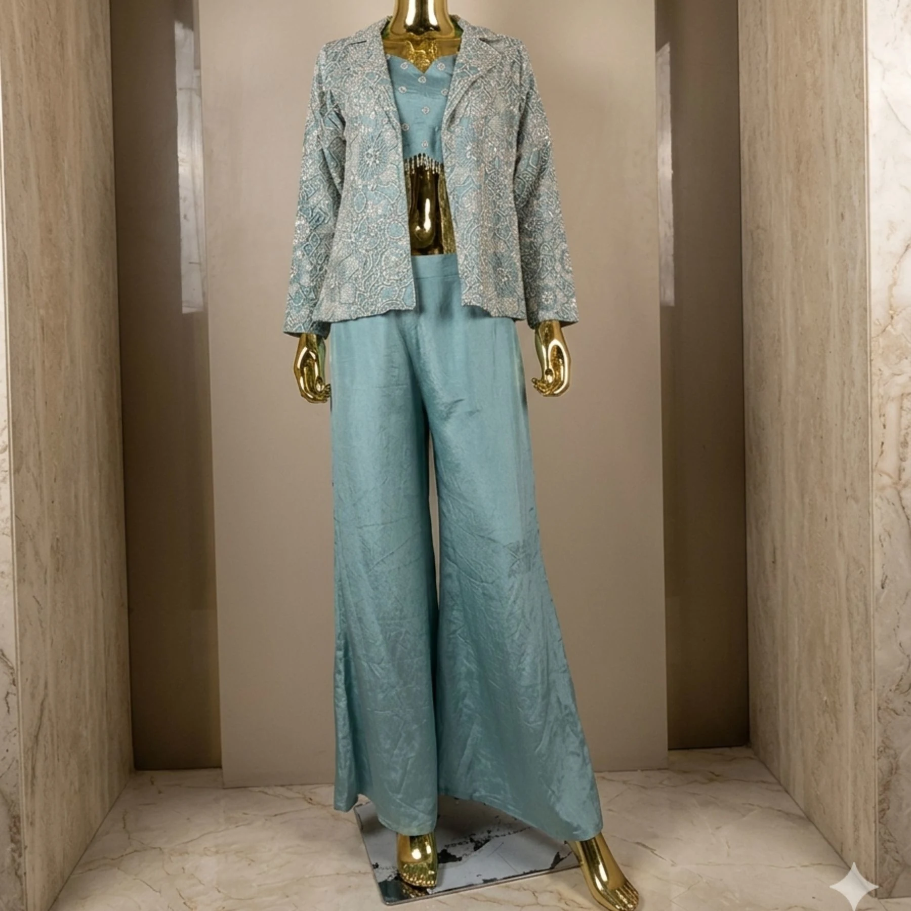 Women’s organza pearl work co-ord set with dupatta