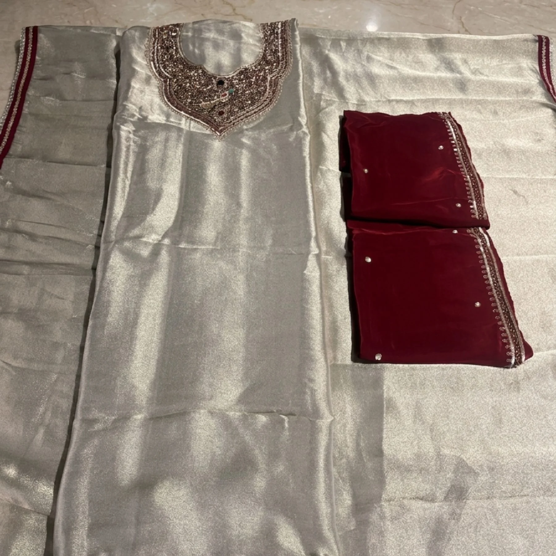 Silver shimmer silk unstitched suit for women
