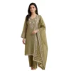 Women’s mehndi green embroidered unstitched suit
