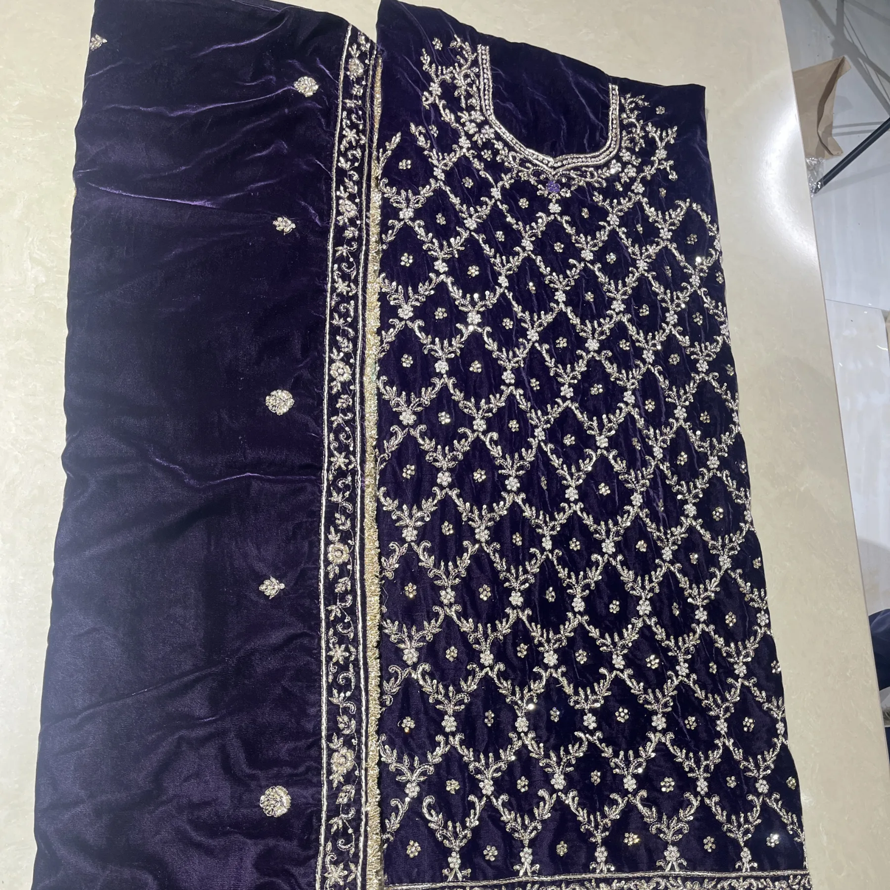 Violet velvet unstitched suit for women