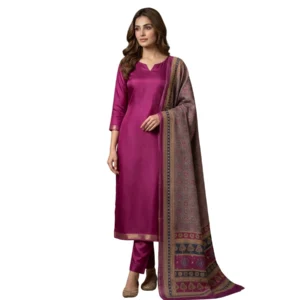 Hot pink mul chanderi unstitched suit with pure cotton printed dupatta by Kharatis