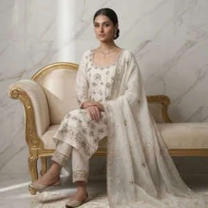 White organza unstitched suit for women