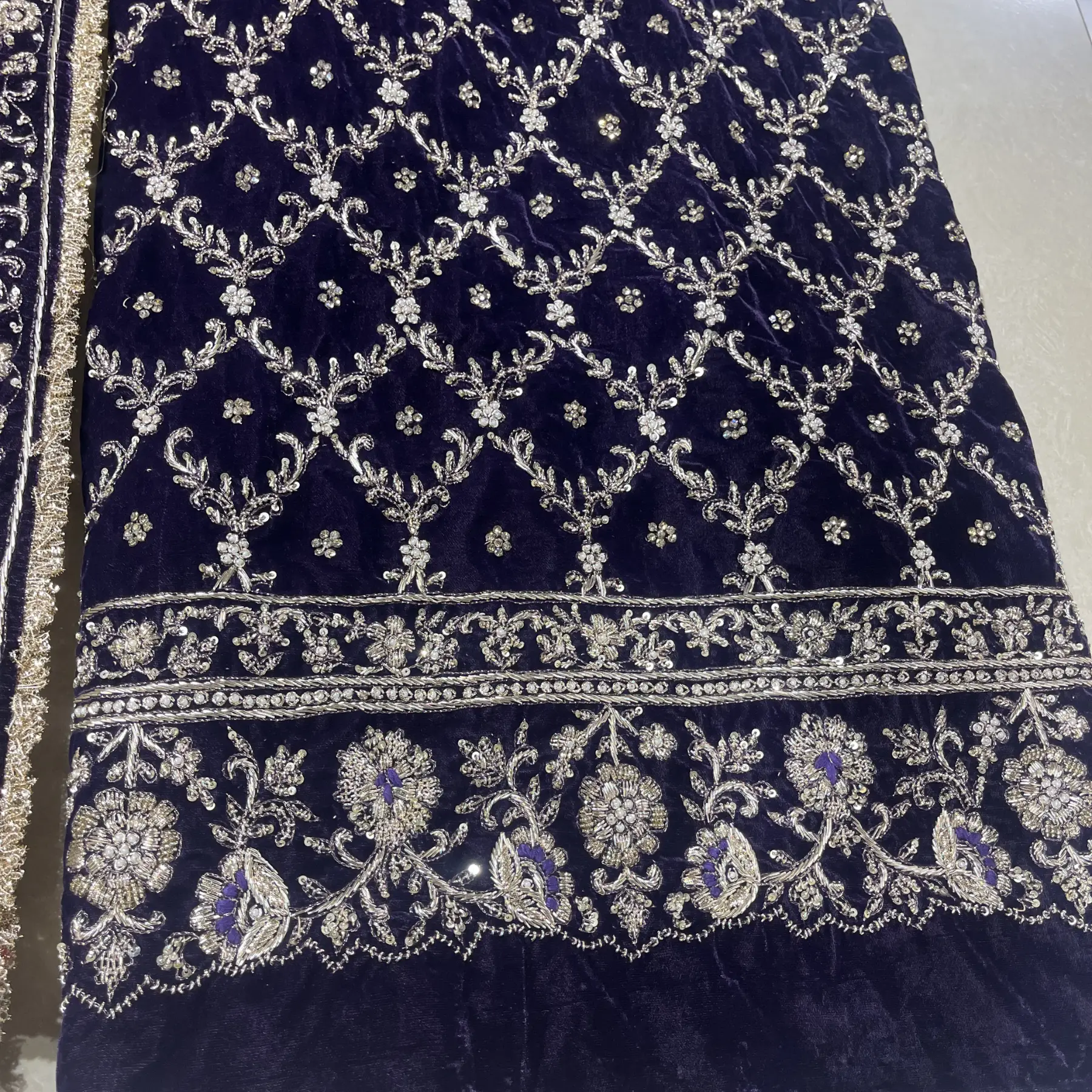 Violet velvet unstitched suit for women