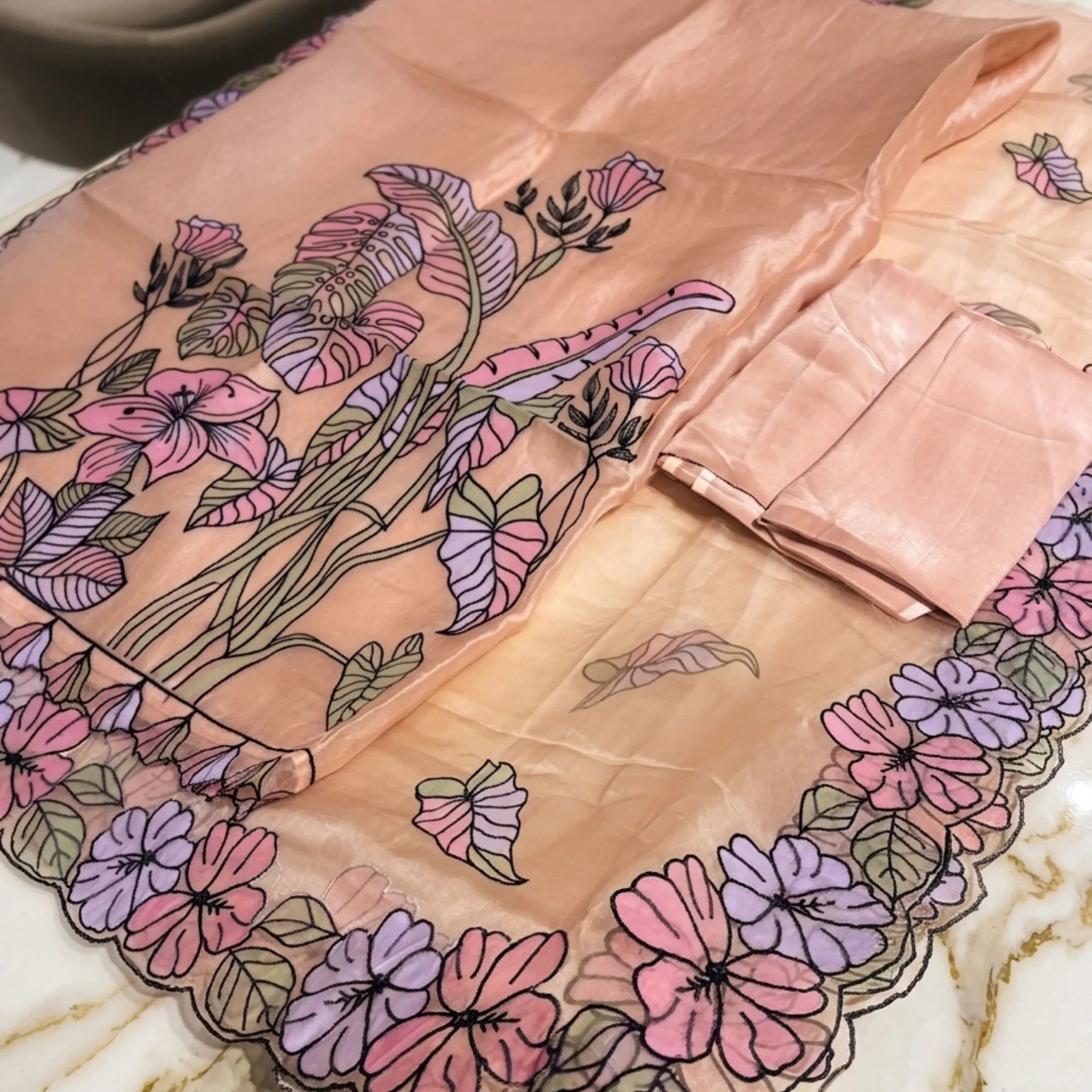 Organza embroidered unstitched suit for women