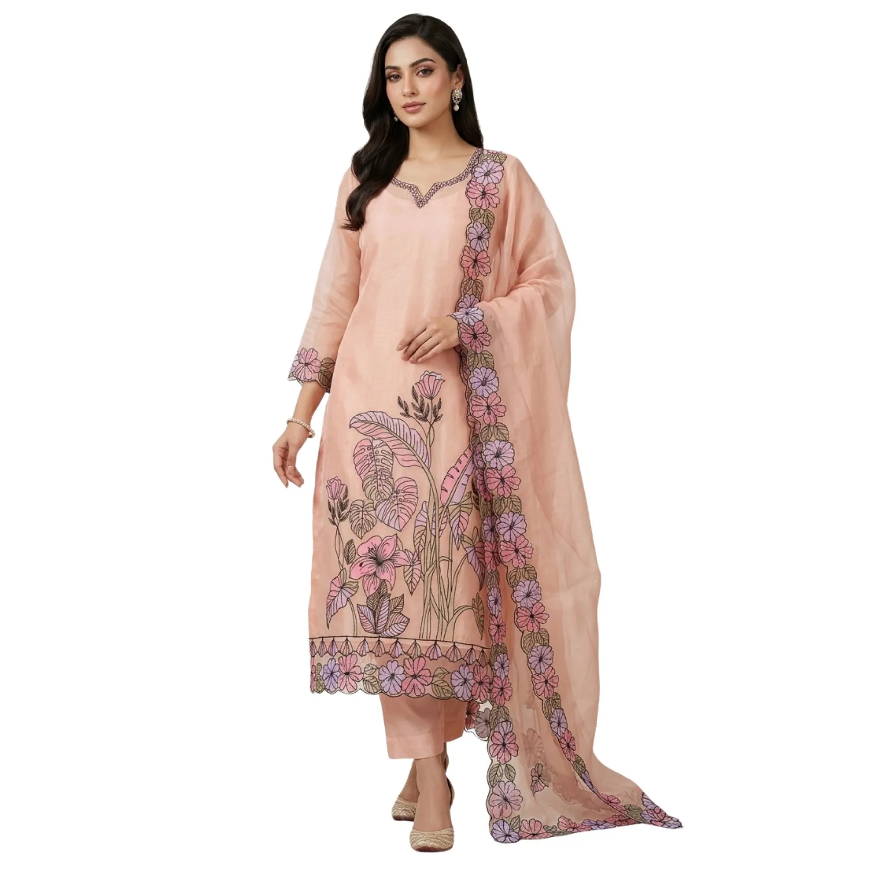 Organza embroidered unstitched suit for women