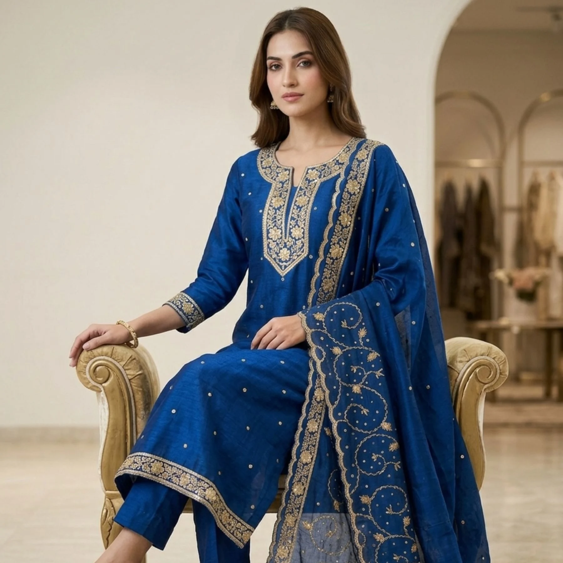 Khadi silk unstitched suit for women