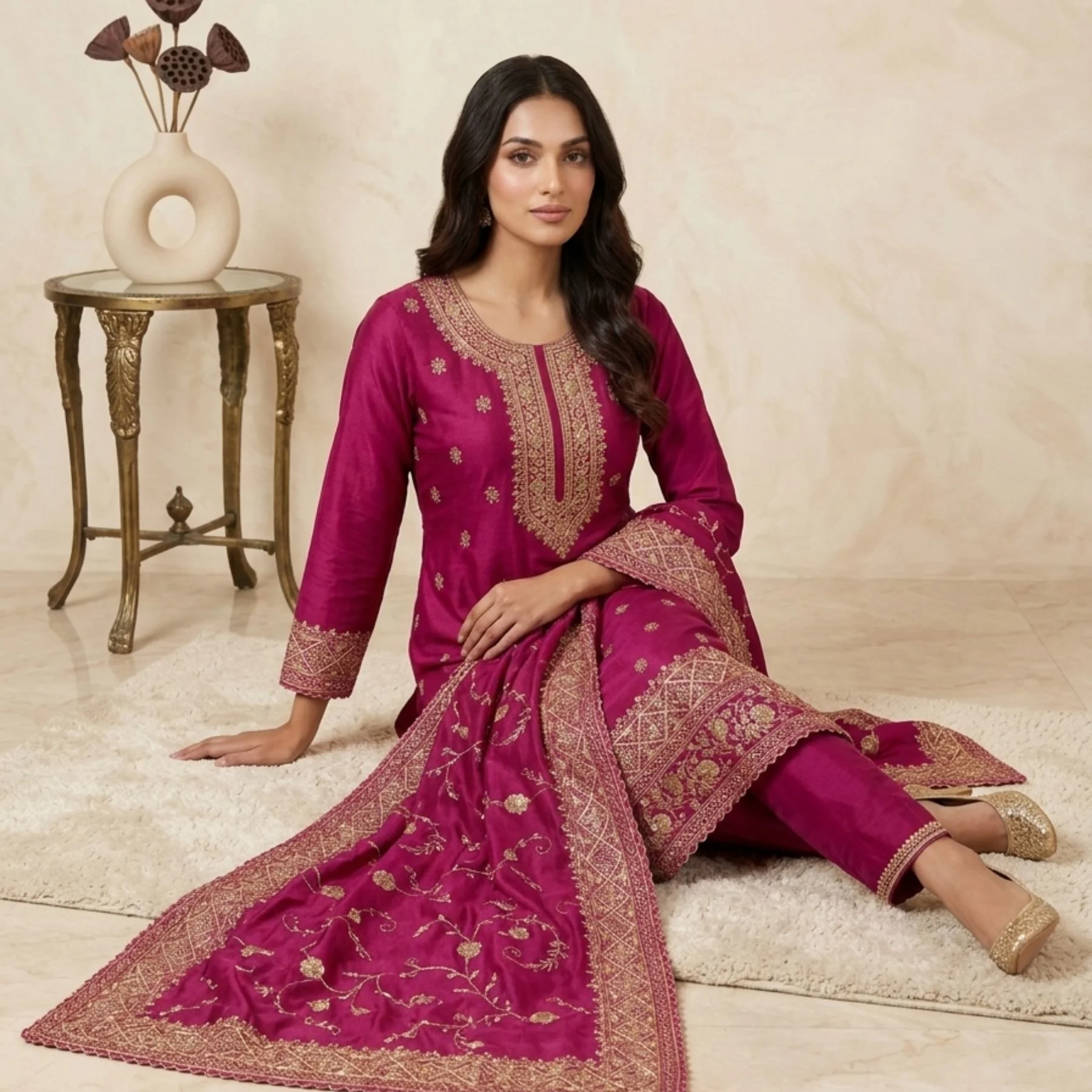 Pure silk unstitched suit for women