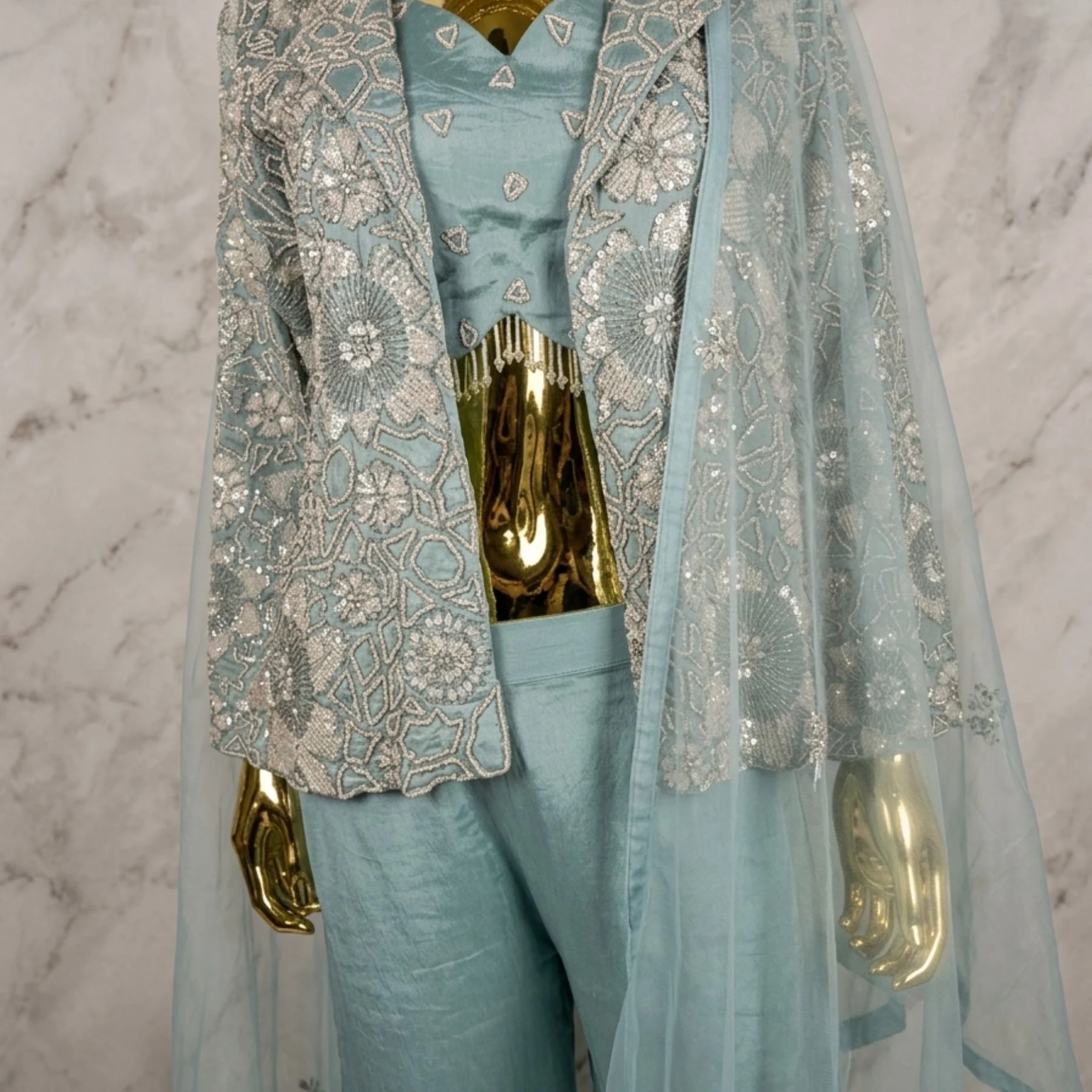 Women’s organza pearl work co-ord set with dupatta