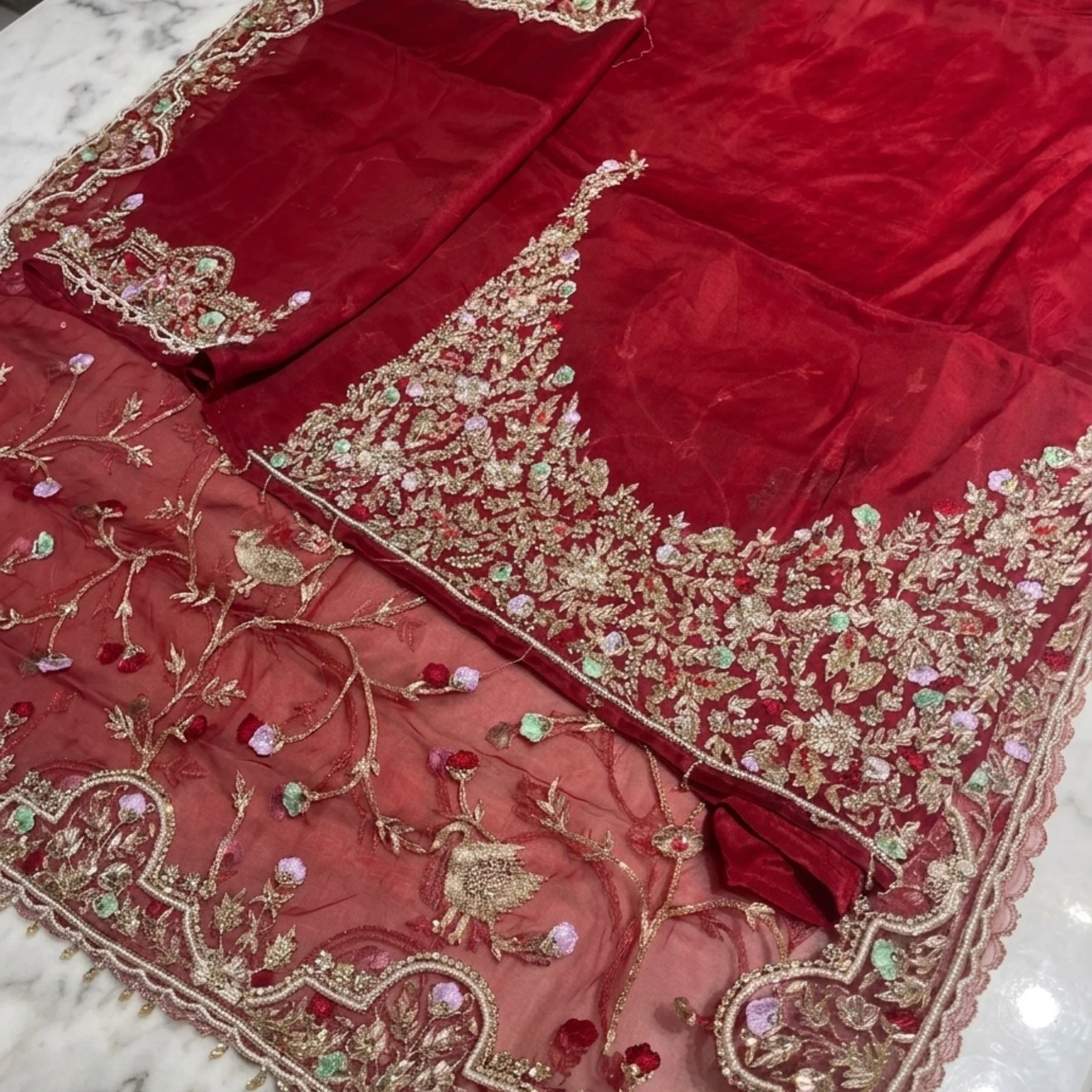 Pure organza unstitched suit for women