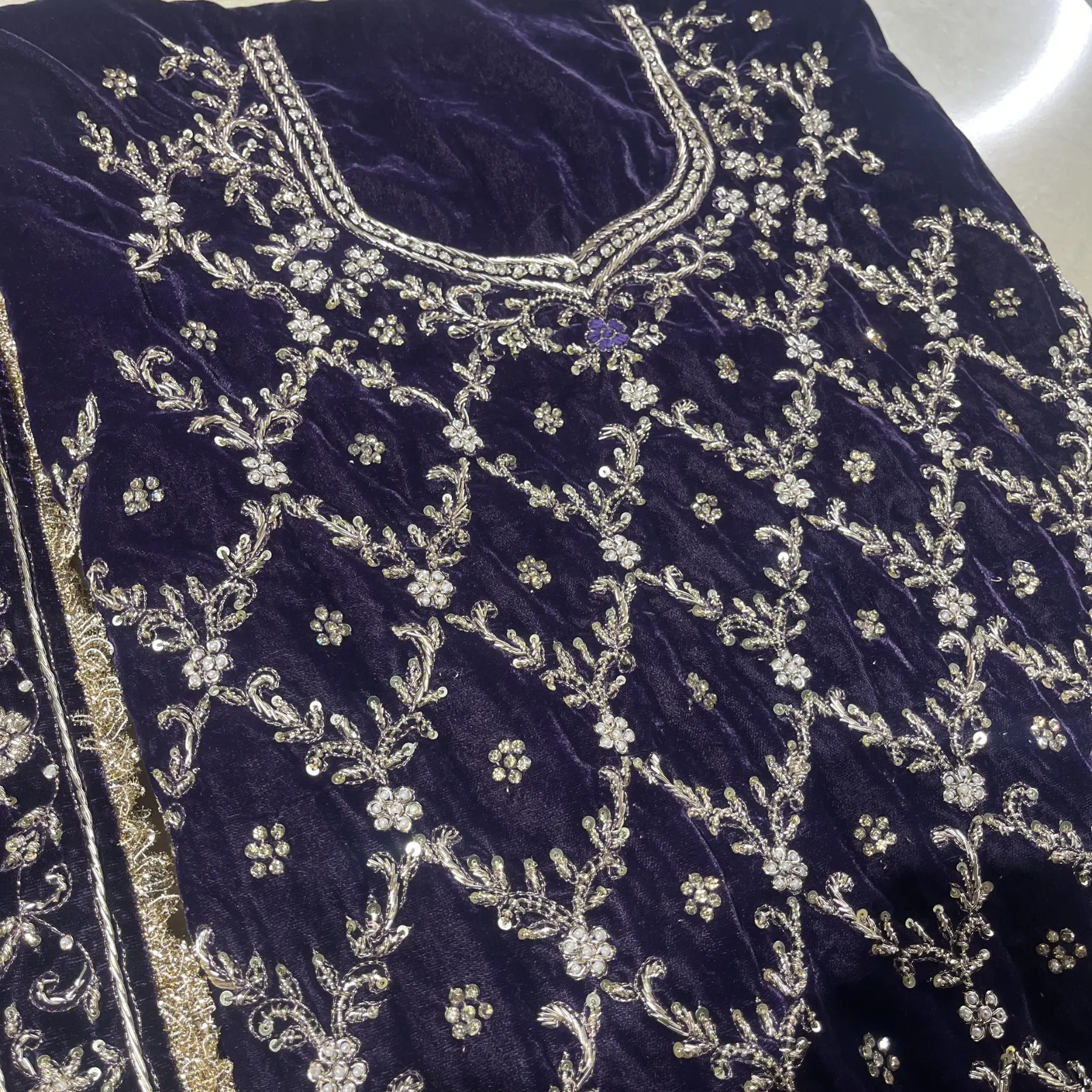 Violet velvet unstitched suit for women