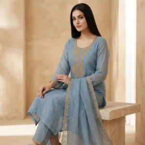 Pure organza unstitched suit for women