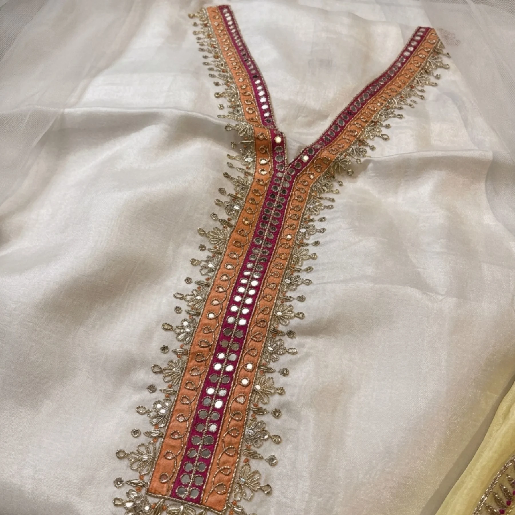 Off white organza unstitched suit for women