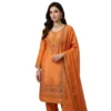 Orange crepe unstitched suit with antique dabka embroidery and thread work by Kharatis