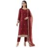Maroon organza unstitched suit for women