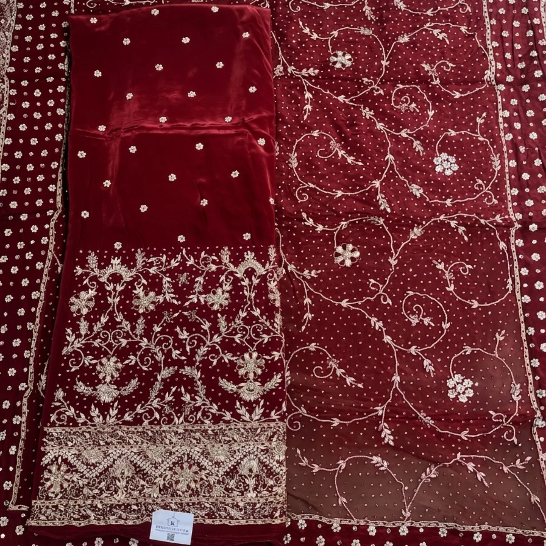 Maroon pure crepe unstitched suit for women