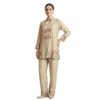 Woman cream masleen co-ord set with multicolor thread embroidery