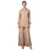 Woman wearing blush pink chinnon embroidered sharara co-ord set