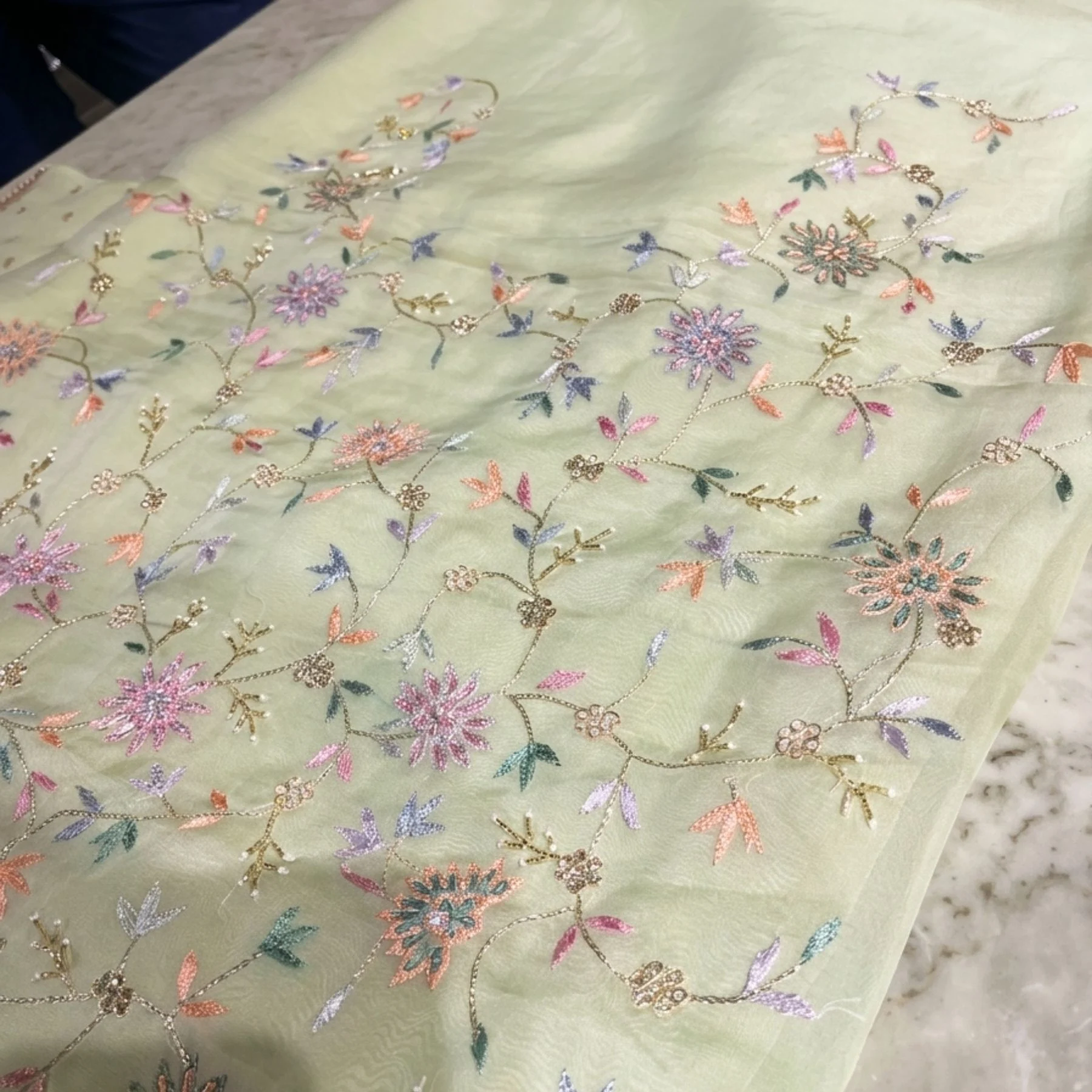 Organza Aari work unstitched suit for women
