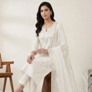 White mul fabric unstitched suit for women