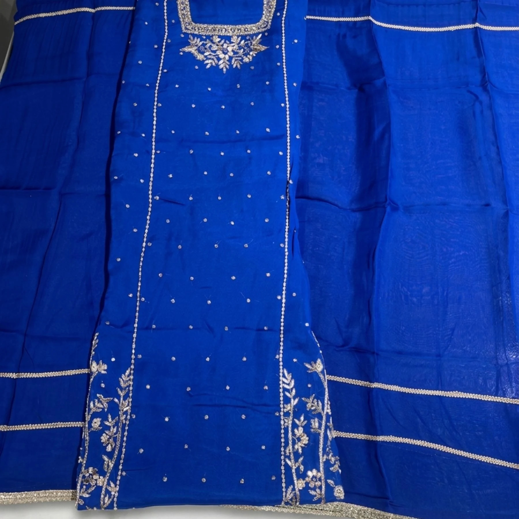 Royal blue crepe unstitched suit for women