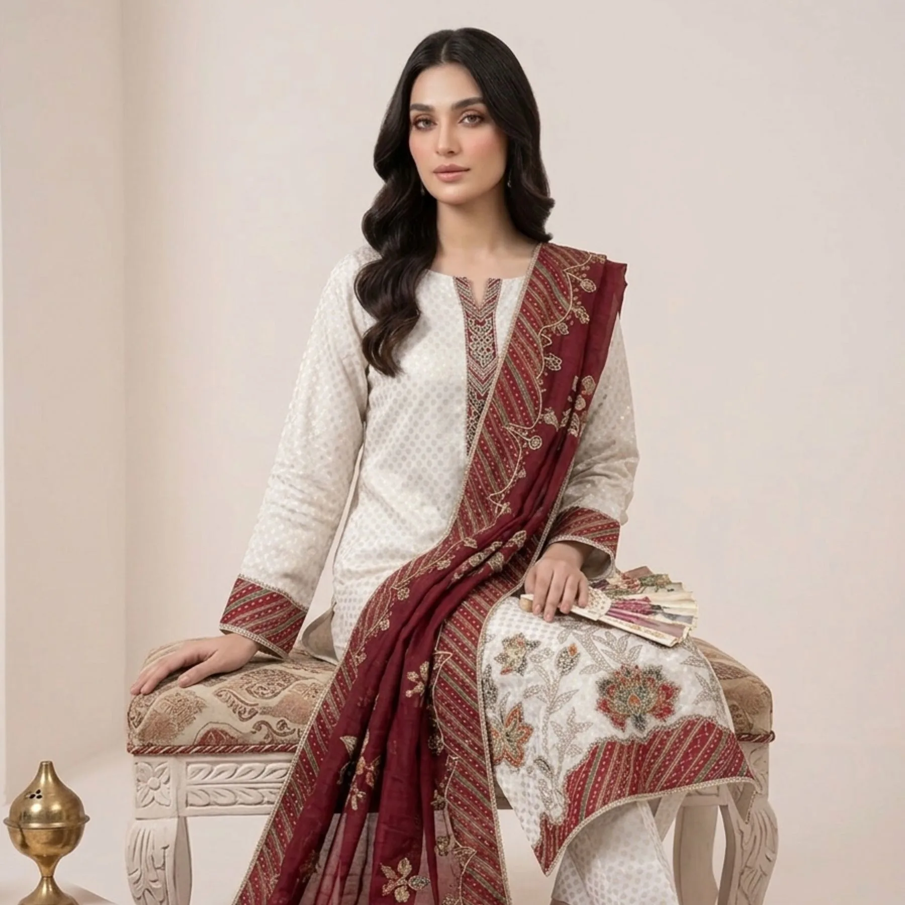 Basket fabric unstitched suit for women