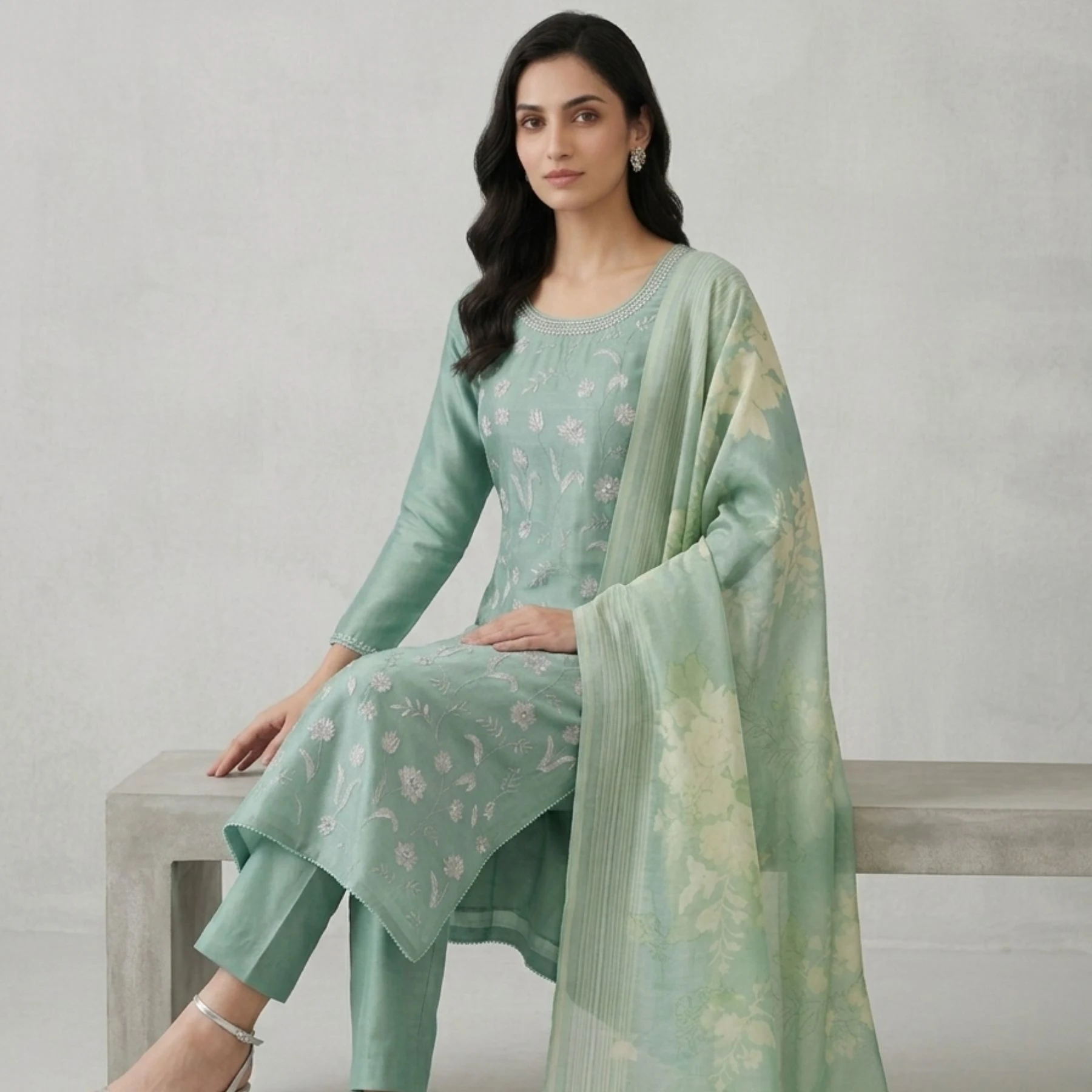 Pure organza unstitched suit for women
