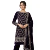 Violet velvet unstitched suit for women