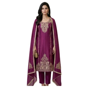 Women’s crepe fabric unstitched suit with pearl work