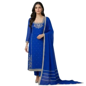 Royal blue crepe unstitched suit for women