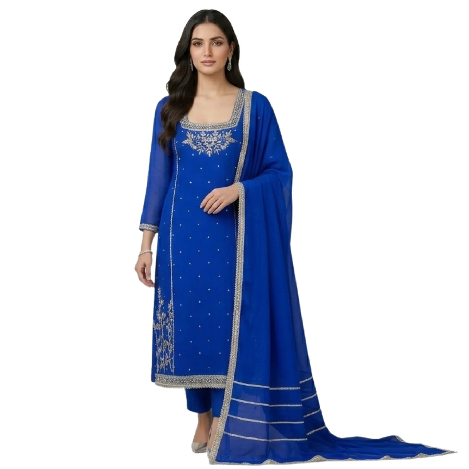 Royal blue crepe unstitched suit for women