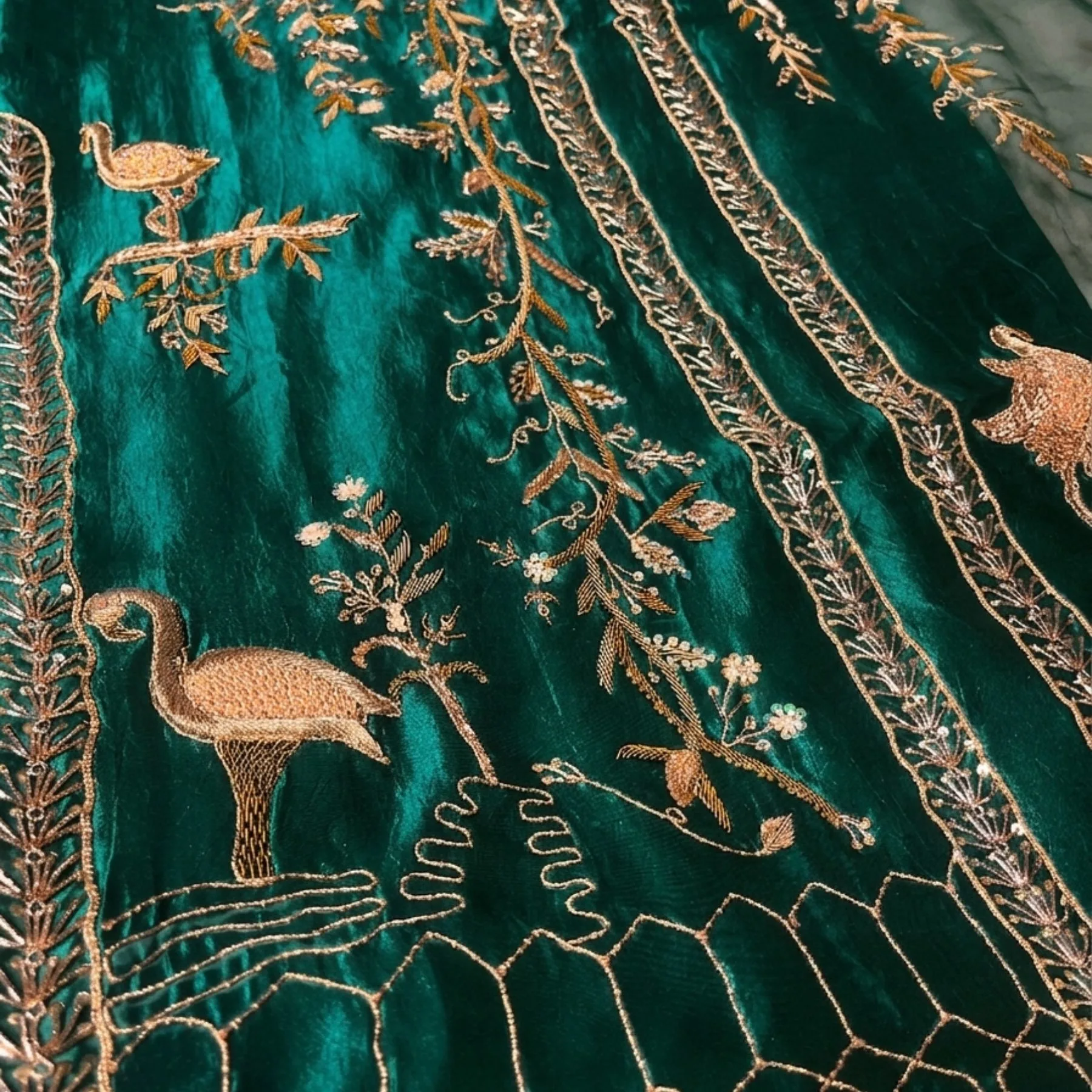 Teal blue pure silk unstitched suit for women