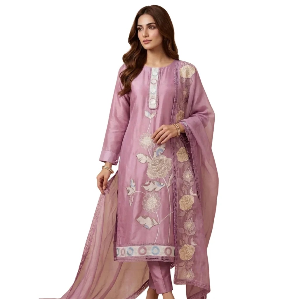 Lavender mul cotton premium ethnic wear unstitched suit for women by Kharatis