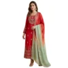Red Masleen silk unstitched suit for women