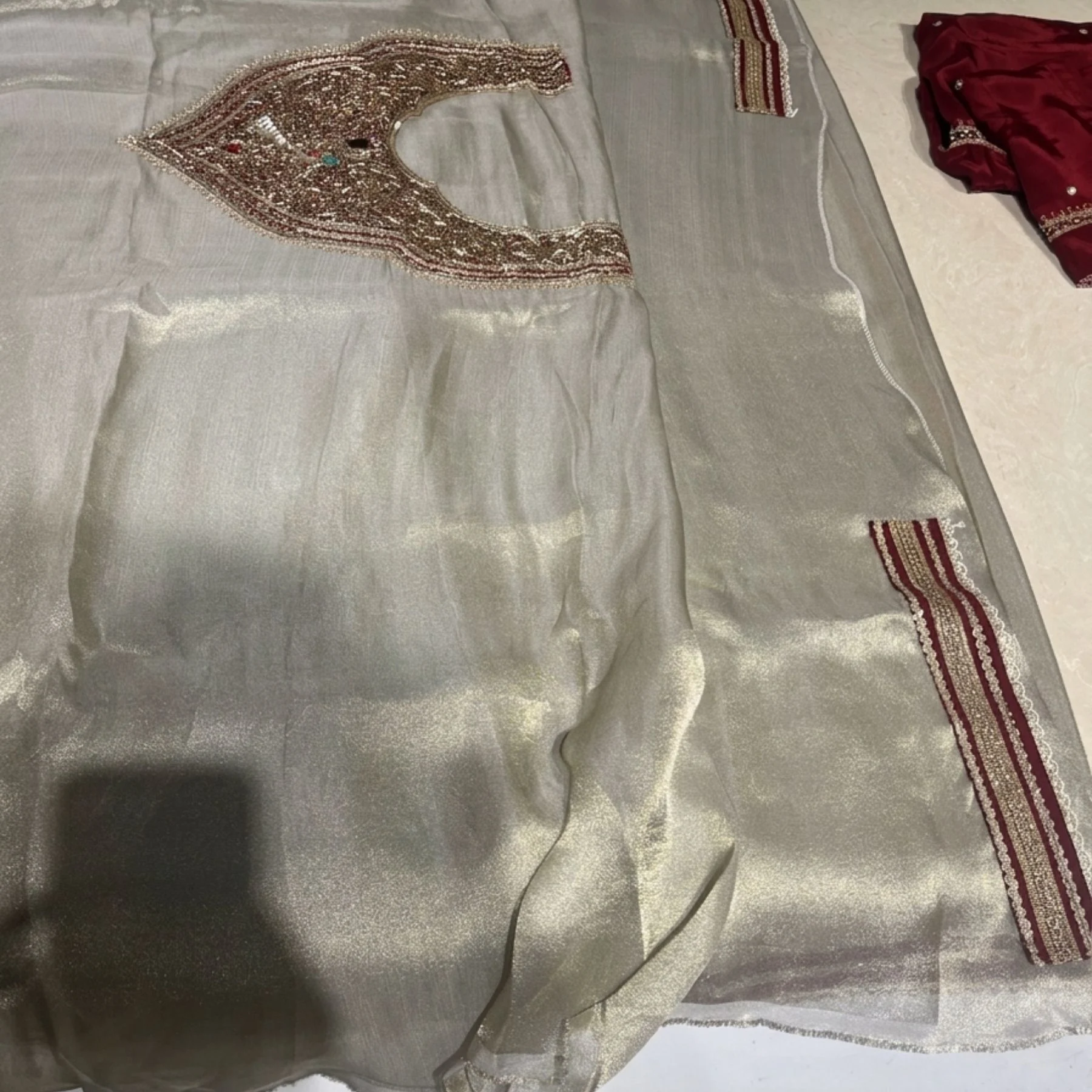 Silver shimmer silk unstitched suit for women