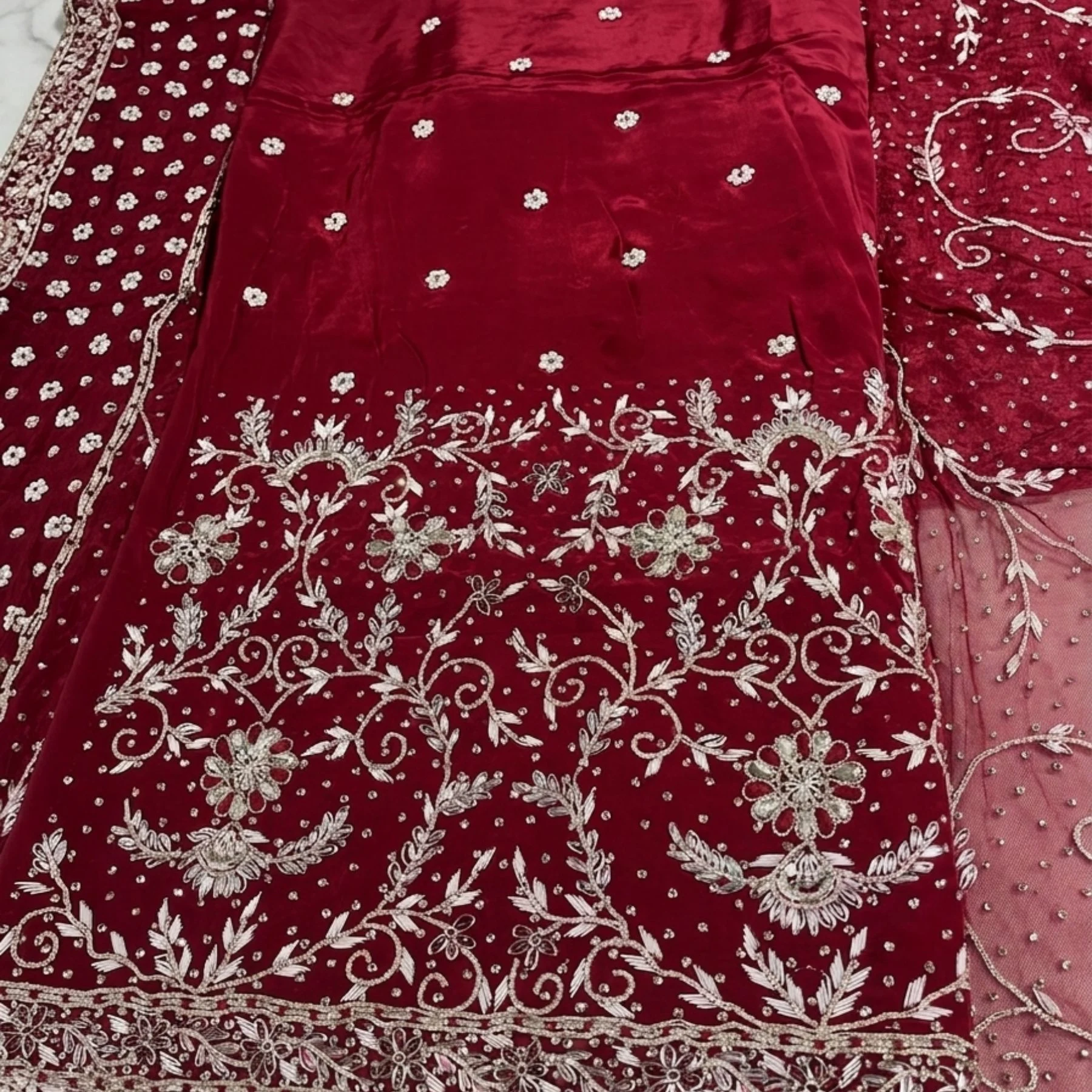Maroon pure crepe unstitched suit for women